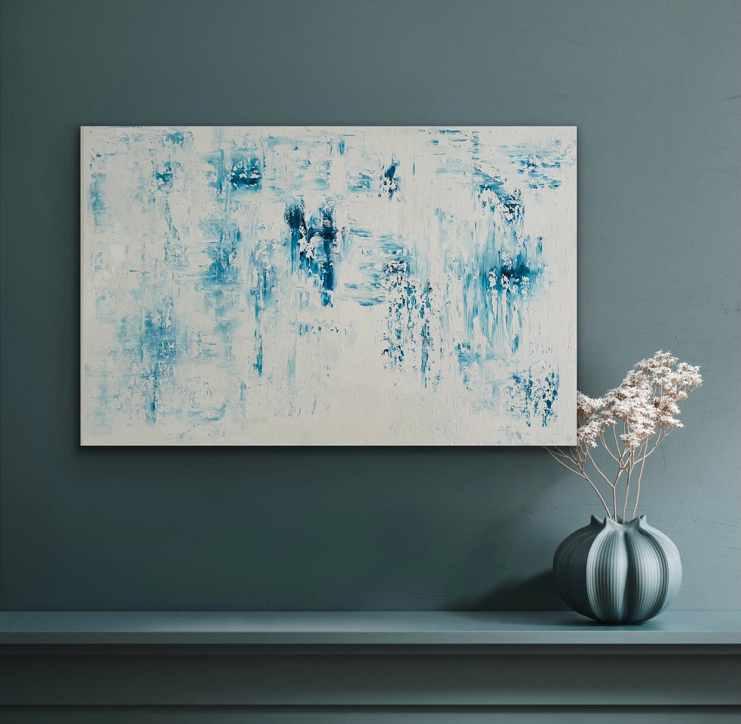 'Large White and Blue With Frame' - SOLD